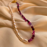 18KGF Nature Stone Choker Necklaces Freshwater Pearl Beaded Chockers
