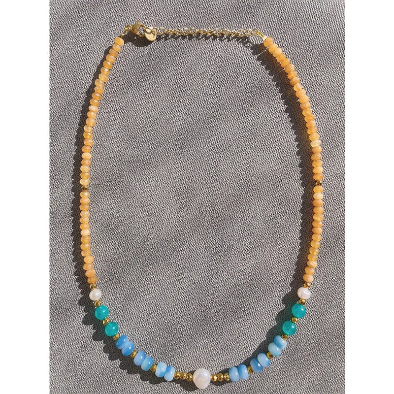 18KGF Freshwater Pearl Beads Choker Necklace for Women Colorful Charm Jewelry