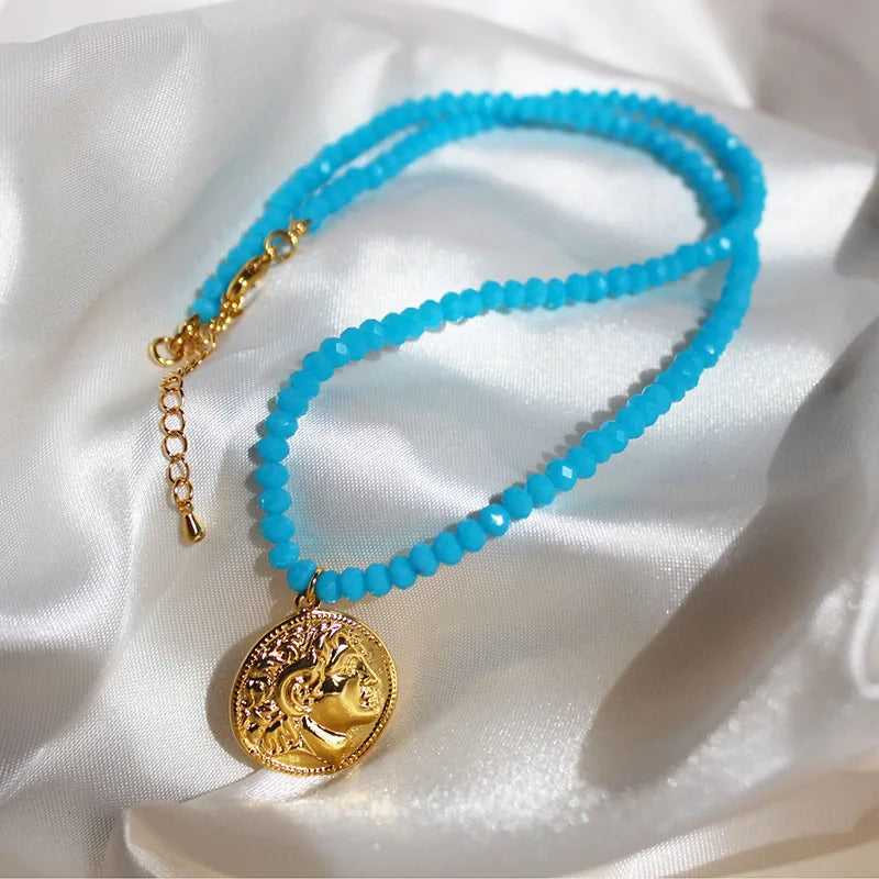 18KGF Crystal Beads Pendant Necklace Female Jewelry Women Necklaces Bijoux Femme