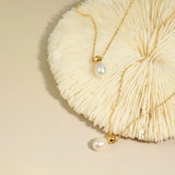 18KGF Stainless Steel Pearl Charms Pendant Necklaces for Women