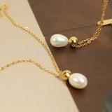 18KGF Stainless Steel Pearl Charms Pendant Necklaces for Women