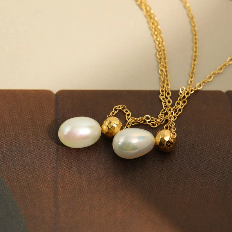 18KGF Stainless Steel Pearl Charms Pendant Necklaces for Women