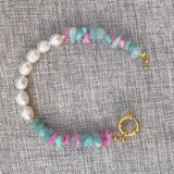 Vintage Women Bracelet with Natural Pearl and Stone Beads