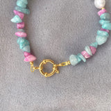 Vintage Women Bracelet with Natural Pearl and Stone Beads