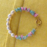 Vintage Women Bracelet with Natural Pearl and Stone Beads