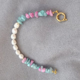 Vintage Women Bracelet with Natural Pearl and Stone Beads