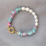 Vintage Women Bracelet with Natural Pearl and Stone Beads