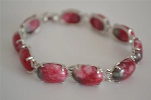 18KGP Silver Egg Shaped Peach Nephrite Jade Chain Bracelet