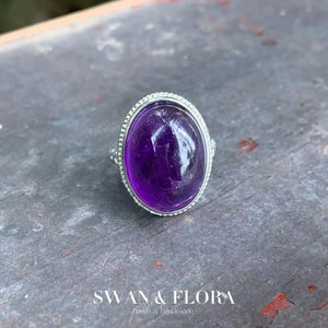 Natural Amethyst Ring Adjustable Female Big Stone Ring