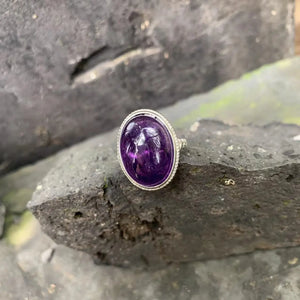 Natural Amethyst Ring Adjustable Female Big Stone Ring