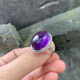 Natural Amethyst Ring Adjustable Female Big Stone Ring