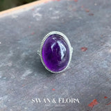 Natural Amethyst Ring Adjustable Female Big Stone Ring
