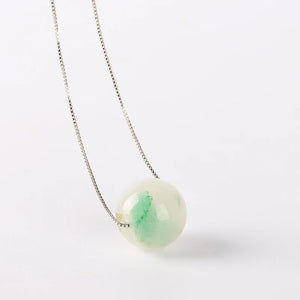 Natural Jade Pendant Round Beads Medulla Necklace