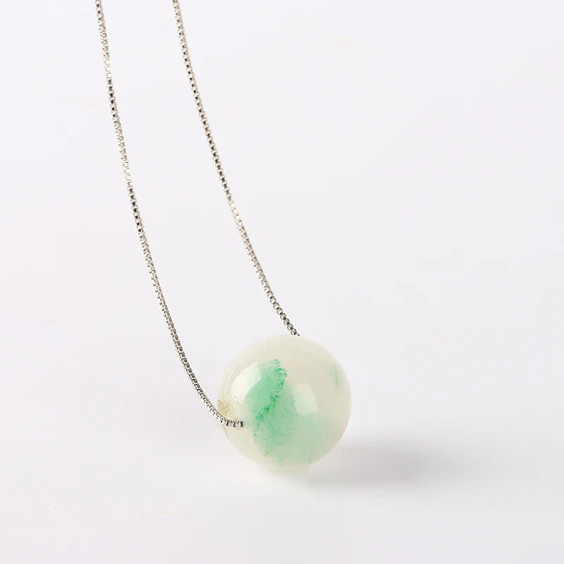 Natural Jade Pendant Round Beads Medulla Necklace