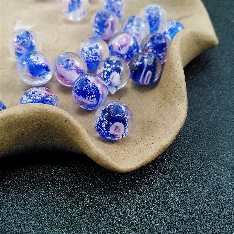 18Pcs 12MM Glow Glass Beads Round Roses Flower Charm Loose Beads