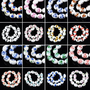18Pcs Oval Floral Ceramic Beads 17x13mm for DIY Craft Jewelry Making