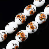 18Pcs Oval Floral Ceramic Beads 17x13mm for DIY Craft Jewelry Making
