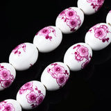 18Pcs Oval Floral Ceramic Beads 17x13mm for DIY Craft Jewelry Making