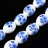 18Pcs Oval Floral Ceramic Beads 17x13mm for DIY Craft Jewelry Making