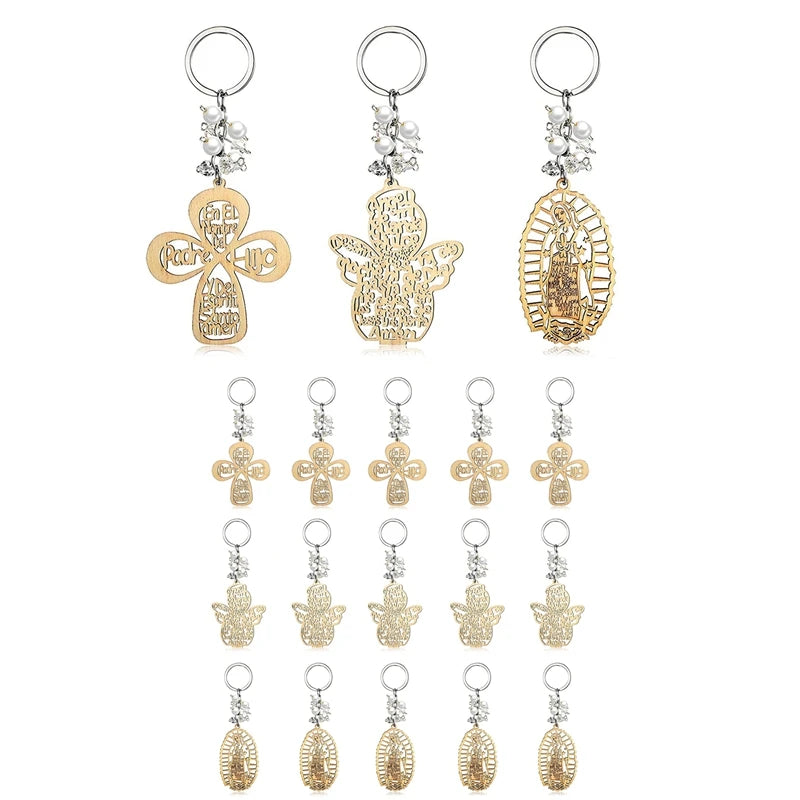 18Pcs Baptism Christening Communion Wooden Keychain Party Favors
