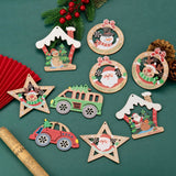 18Pcs Christmas Wood Big Pendants Car Flat Round Star Frame Mixed Color