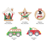 18Pcs Christmas Wood Big Pendants Car Flat Round Star Frame Mixed Color