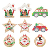 18Pcs Christmas Wood Big Pendants Car Flat Round Star Frame Mixed Color