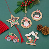 18Pcs Christmas Wood Big Pendants Car Flat Round Star Frame Mixed Color