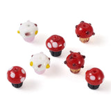 18Pcs Red Pink Mushroom Lampwork Glass Beads for Girls DIY Jewelry