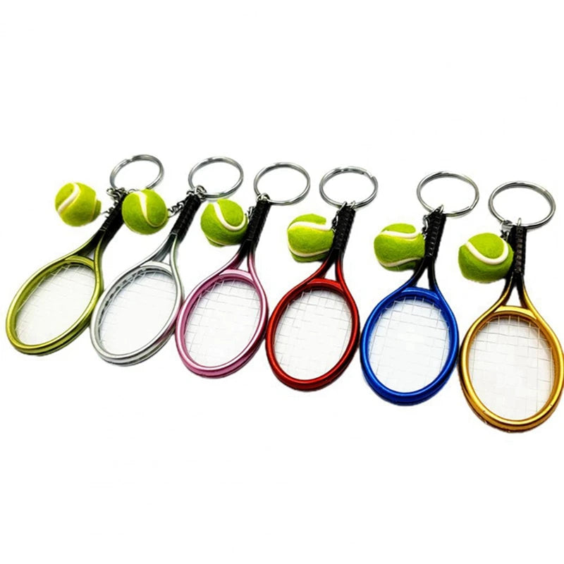 18Pcs Mini Tennis Racket Ball Keychain Pendant Bag Accessory Souvenirs