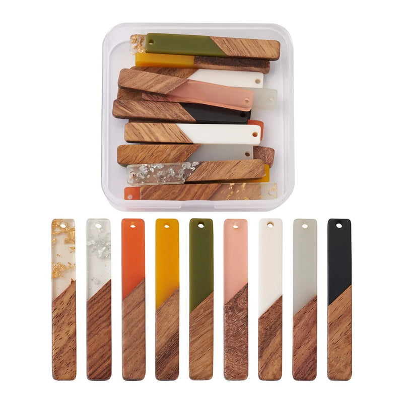 18Pcs Resin & Walnut Wood Pendants for Jewelry Making