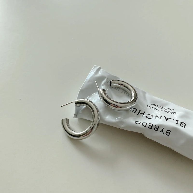 925 Silver Big Hoop Earrings for Women Round Tube Statement Studs