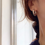 925 Silver Big Hoop Earrings for Women Round Tube Statement Studs