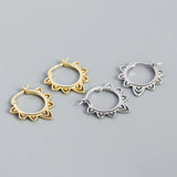 925 Silver Lace Flower Hoop Earrings C-YHE0404