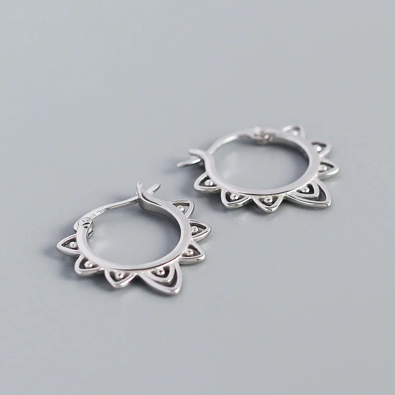 925 Silver Lace Flower Hoop Earrings C-YHE0404