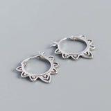 925 Silver Lace Flower Hoop Earrings C-YHE0404
