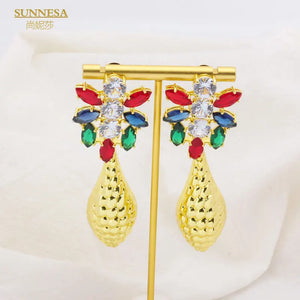 18K Drop Earrings for Women Dubai Jewelry Shining Big Earrings