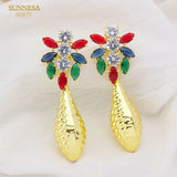 18K Drop Earrings for Women Dubai Jewelry Shining Big Earrings