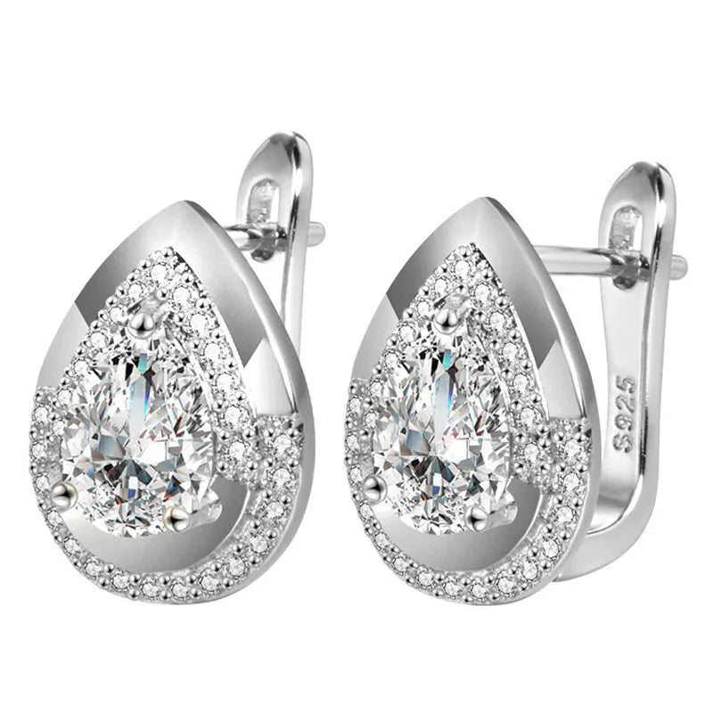 18k Bling Crystal Zircon Diamonds Clip Earrings for Women