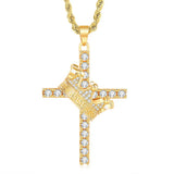 18k Zircon Diamonds Crown & Cross Pendant Necklace for Men