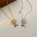 Sweet Flower Zircon 925 Sterling Silver Necklace For Women