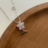 Sweet Flower Zircon 925 Sterling Silver Necklace For Women