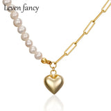 925 Silver Love Heart Pendant Necklace with Freshwater Pearl Beads
