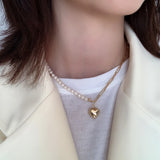 925 Silver Love Heart Pendant Necklace with Freshwater Pearl Beads