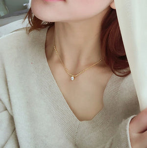 925 Sterling Silver Beaded Chain Necklace Zircon Necklaces Pendants