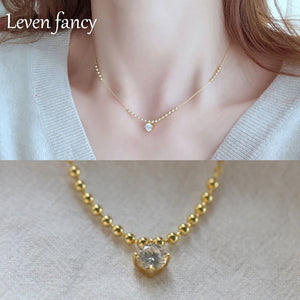 925 Sterling Silver Beaded Chain Necklace Zircon Necklaces Pendants