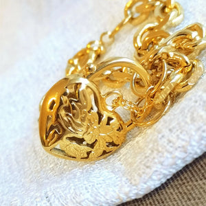 18k Plated Heart Belcher Padlock Bracelet 7mm Chain Width Solid Jewelry