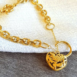 18k Plated Heart Belcher Padlock Bracelet 7mm Chain Width Solid Jewelry