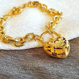 18k Plated Heart Belcher Padlock Bracelet 7mm Chain Width Solid Jewelry