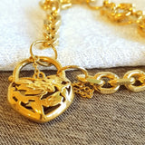 18k Plated Heart Belcher Padlock Bracelet 7mm Chain Width Solid Jewelry
